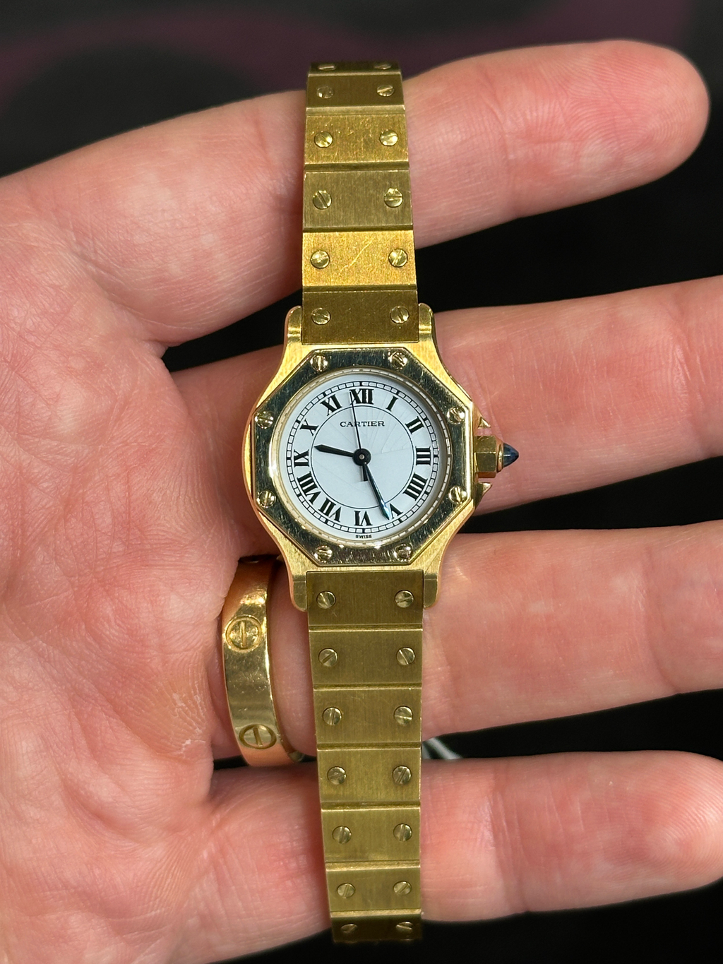 Yellow Gold Santos Octagon on bracelet, automatic
