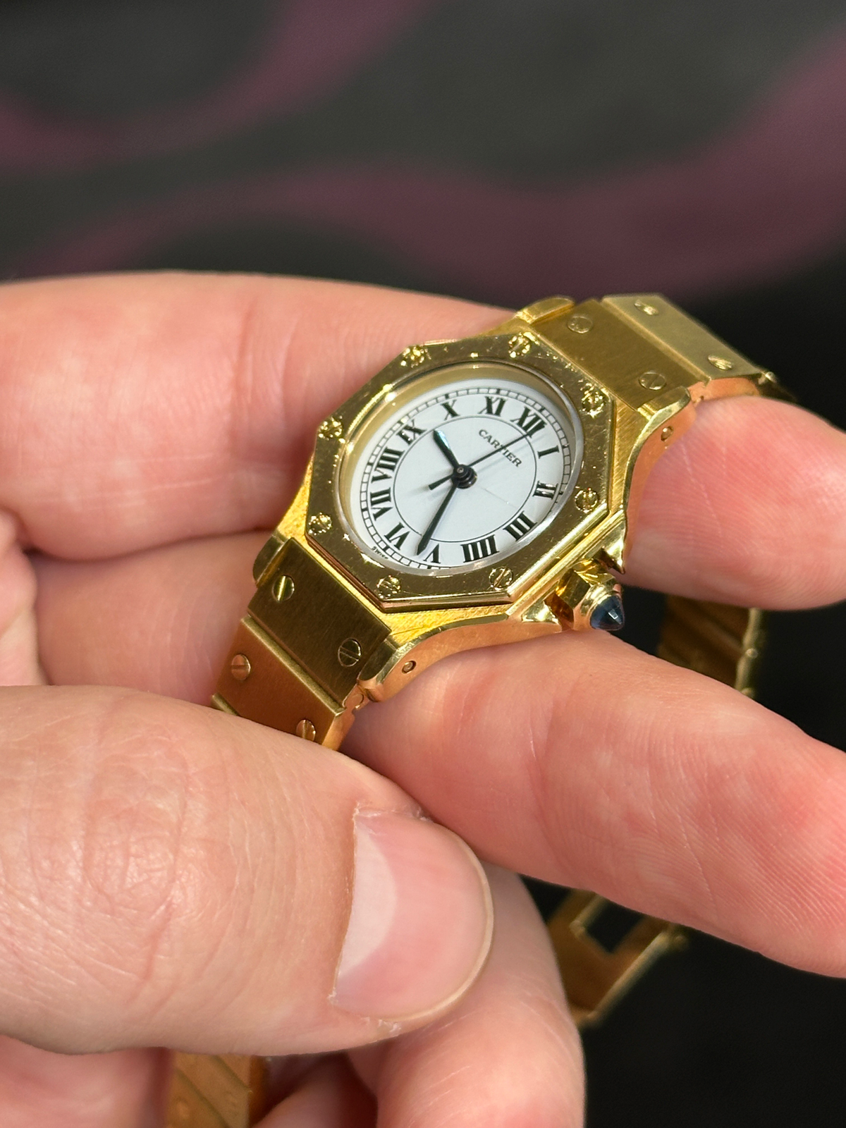 Yellow Gold Santos Octagon on bracelet, automatic