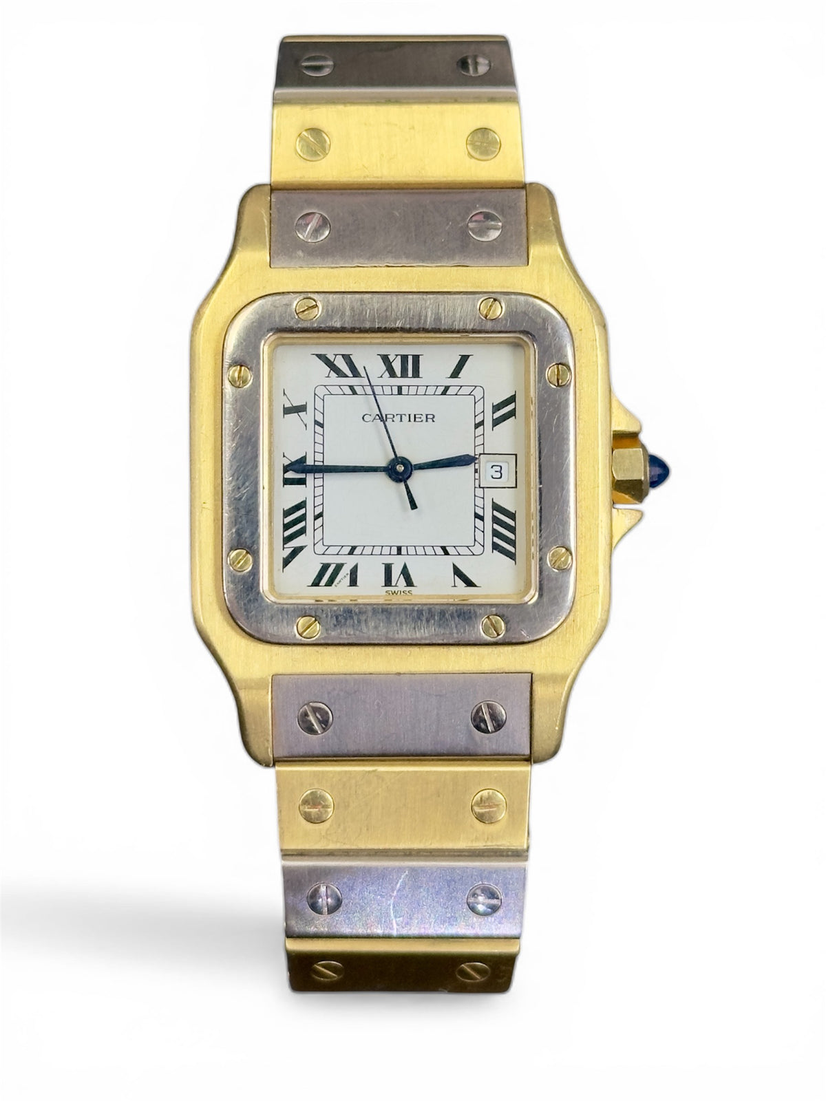 Cartier Santos Carree Deux Ors (WG&YG) on bracelet (Santos Carree Deux Ors)